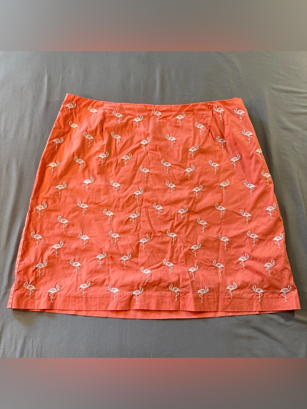 Vtg Talbots Skirt Embroidered Flamingos Coral Sz 16P Beach Vacation Summer